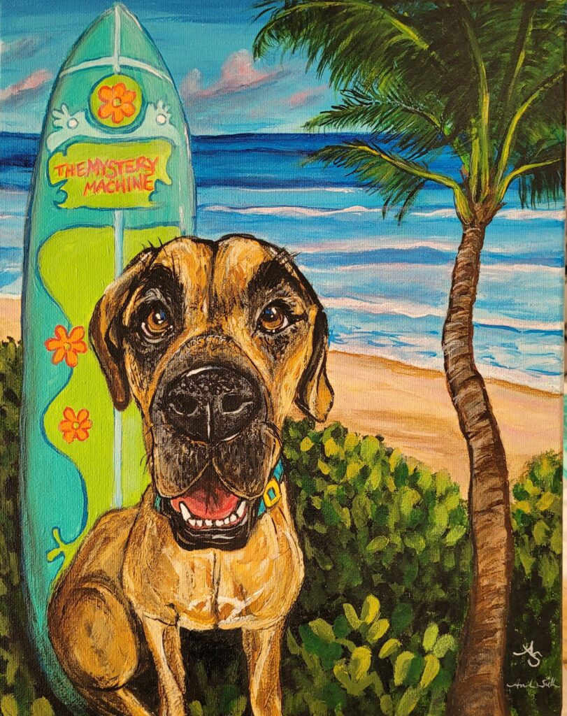 painting of a Scoobie type dog